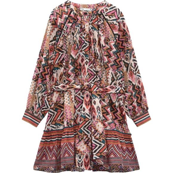 Zara Patterned Mini Dress - XSmall - Pink Combo - Picture 1 of 2